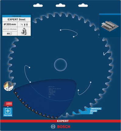 BoschEXPERT 钢制圆锯片 355mm T80，用于金属切割。